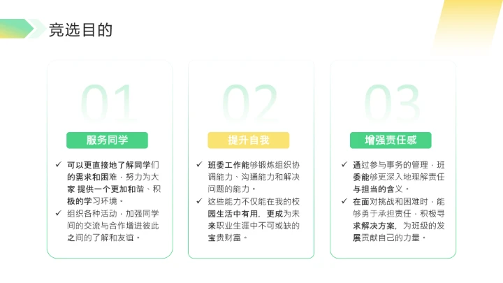 绿色简约风中学大学生班委竞选PPT模板