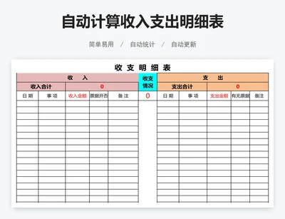 自动计算收入支出明细表