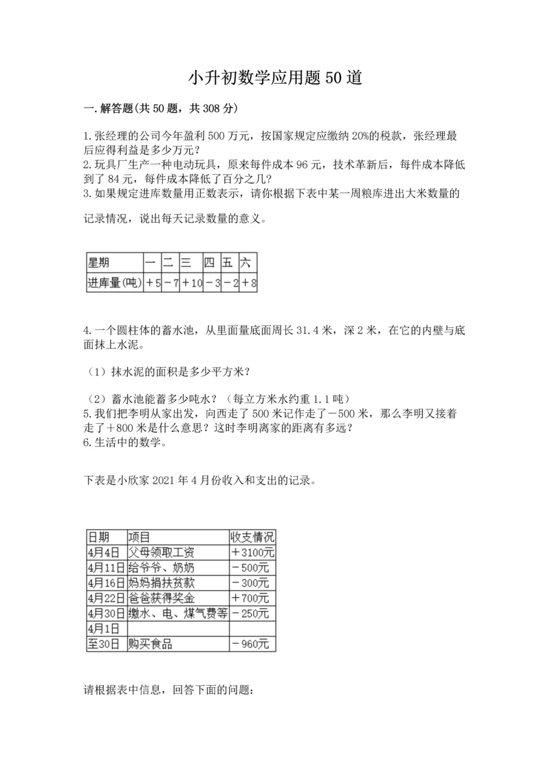 小升初数学应用题50道【有一套】.docx