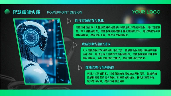 蓝绿色科技风智慧赋能人工智能年终总结PPT模板
