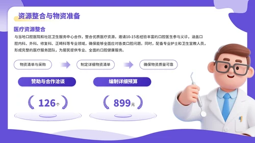 紫色3D立体风全民爱牙日社区义诊活动PPT模板