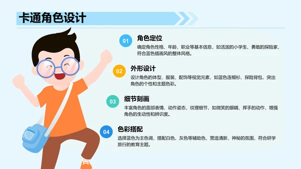 蓝色插画风研学旅行PPT