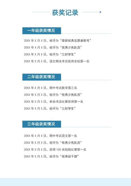 蓝色简约风小升初儿童简历套装
