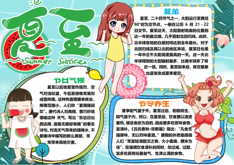 传统二十四节气夏至word小报