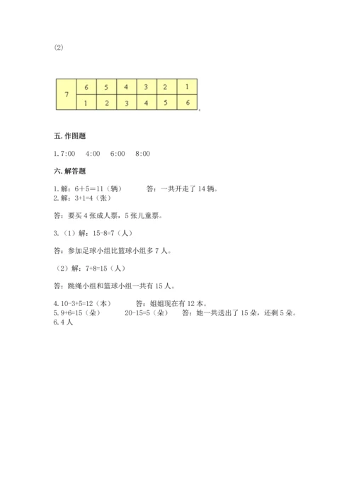 小学数学一年级上册期末测试卷含答案【考试直接用】.docx