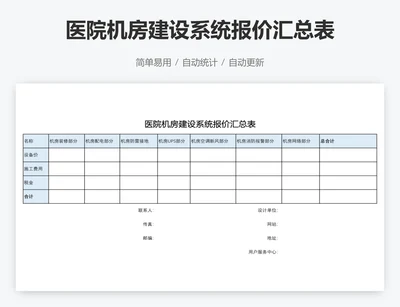 医院机房建设系统报价汇总表