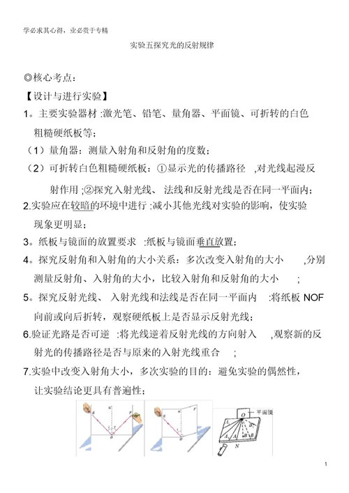 中考物理实验专题突破针对训练实验05探究光的反射规律(1)