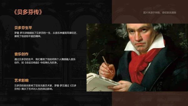 黑色复古风人物介绍——罗曼罗兰PPT模板
