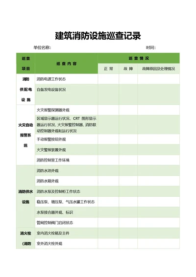 简约绿色建筑消防设施巡查记录