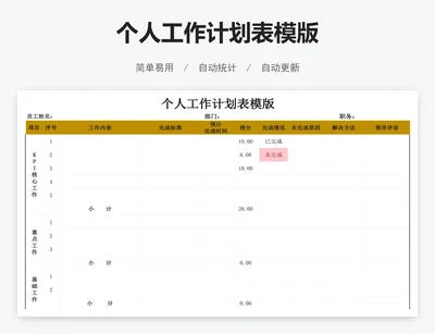 个人工作计划表模版