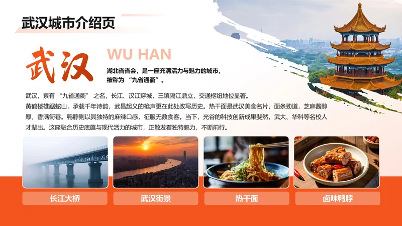 红色简约风武汉城市介绍