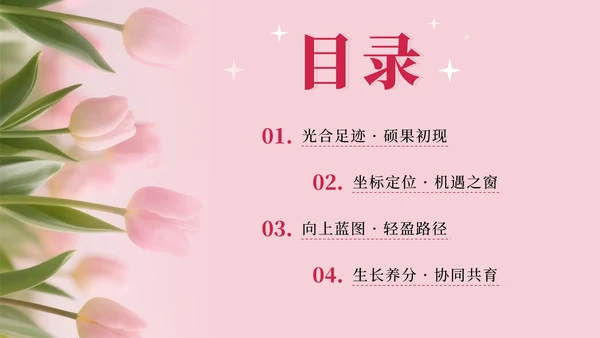 粉色小清新郁金香花团锦簇汇报PPT模板