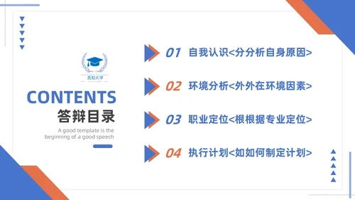 蓝黄双色简约商务大学生职业生涯规划毕业答辩毕业规划PPT