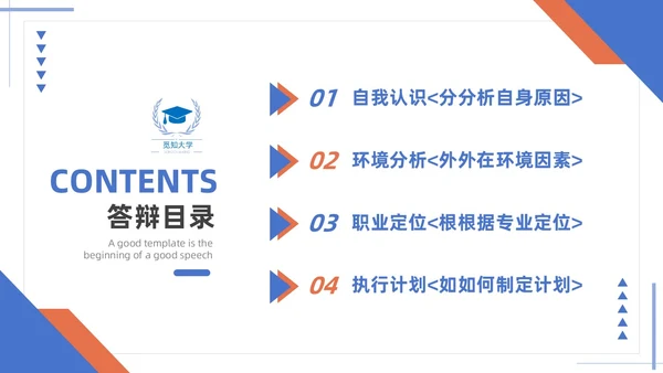 蓝黄双色简约商务大学生职业生涯规划毕业答辩毕业规划PPT