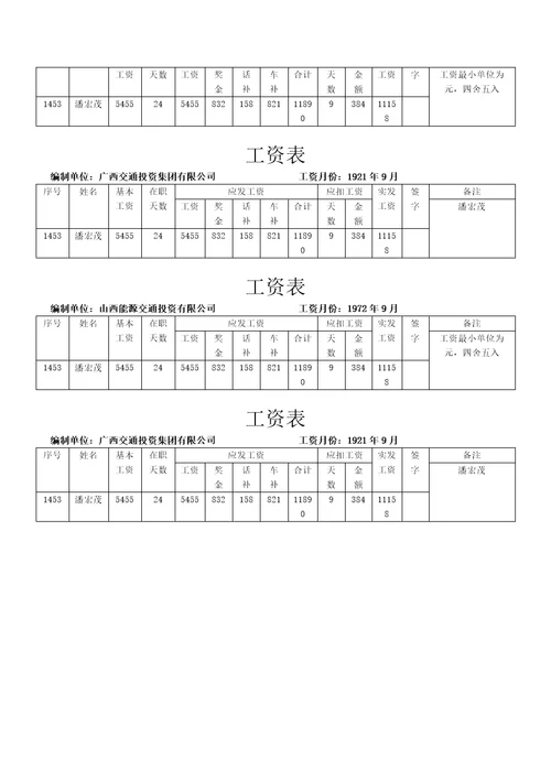 2022年员工工资表样本