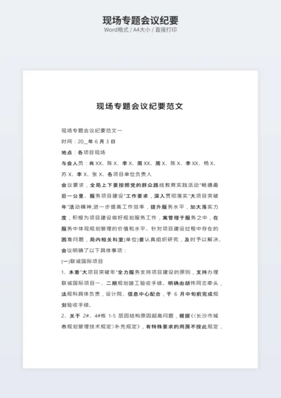 现场专题会议纪要