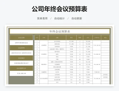 公司年终会议预算表