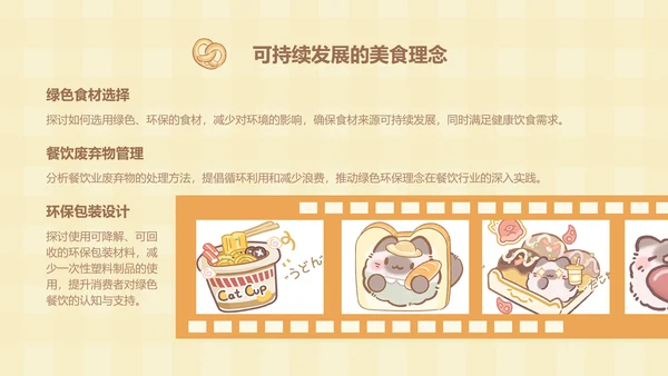 团团猫黄色卡通风美食介绍ppt模版
