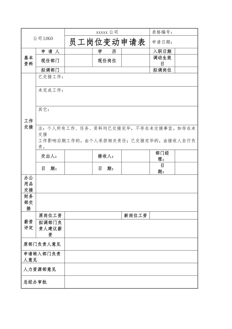 员工岗位变动申请表