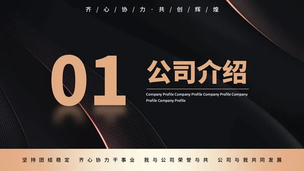 黑色简约商务风公司团队介绍通用PPT模板