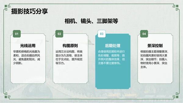 绿色摄影风我的家乡旅游景点推荐指南PPT模板