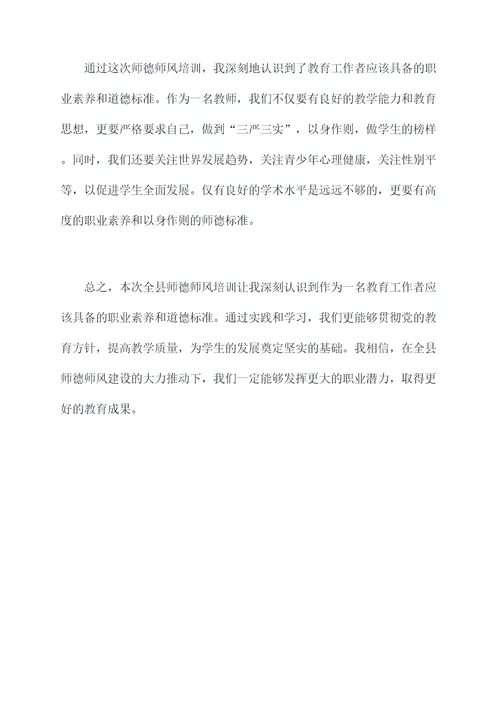 全县师德师风培训心得体会