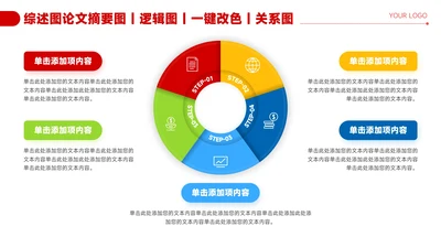 红色简约风5项圆环关系图PPT