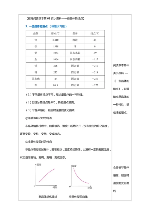 3.2 熔化和凝固（教学设计）【2024人教新版八上物理高效完全备课】（表格式）