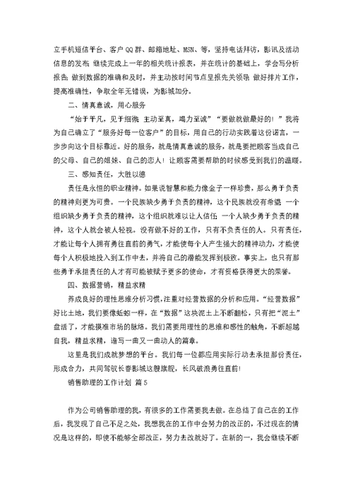 关于销售助理的工作计划模板锦集九篇