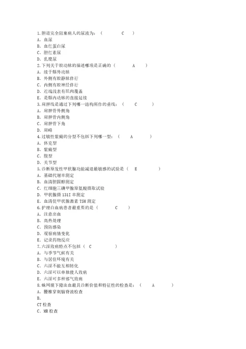 2016年护理资格考点：胆道完全阻塞病人的尿液重点