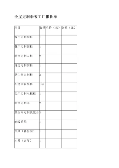 全屋定制套餐工厂报价单