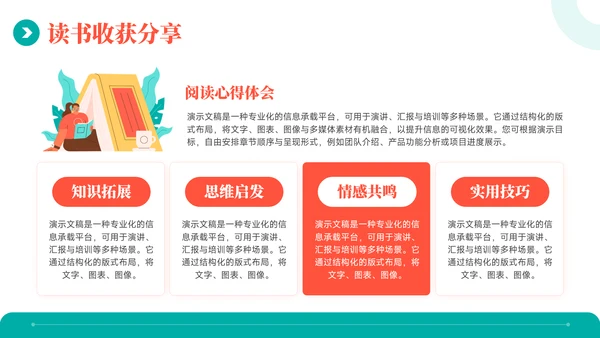红绿色插画风读书分享分会PPT模板