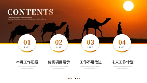 励志风沙漠骆驼创意月度工作总结工作汇报述职报告ppt模板