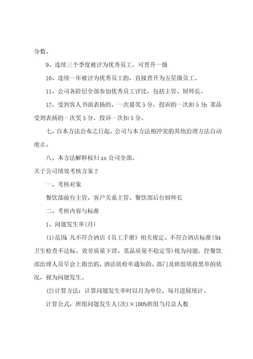 关于公司绩效考核方案