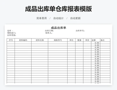 成品出库单仓库报表模版
