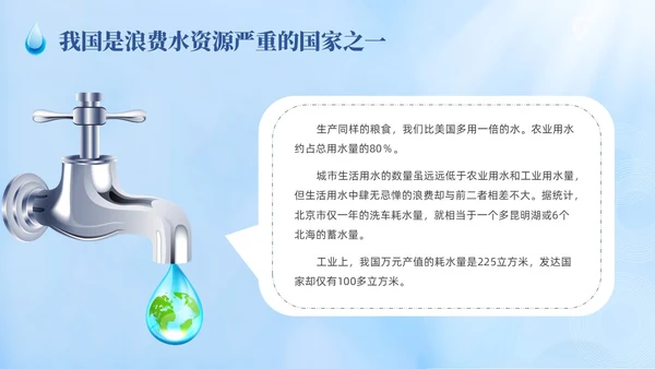 蓝色撕纸风节约用水主题班会世界水日