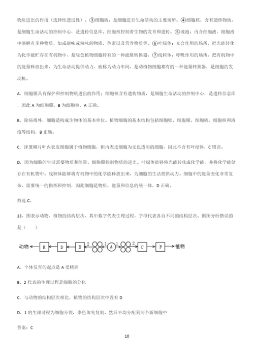 人教版2023初中生物七年级上册第二单元生物体的结构层次知识点归纳超级精简版.docx