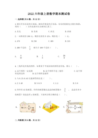 2022六年级上册数学期末测试卷及完整答案（典优）.docx