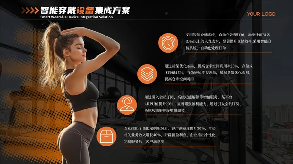 黑橙色商务风智能健身PPT模板