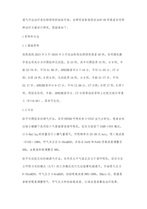 无创机械通气疗法治疗急性肺损伤的临床疗效.docx