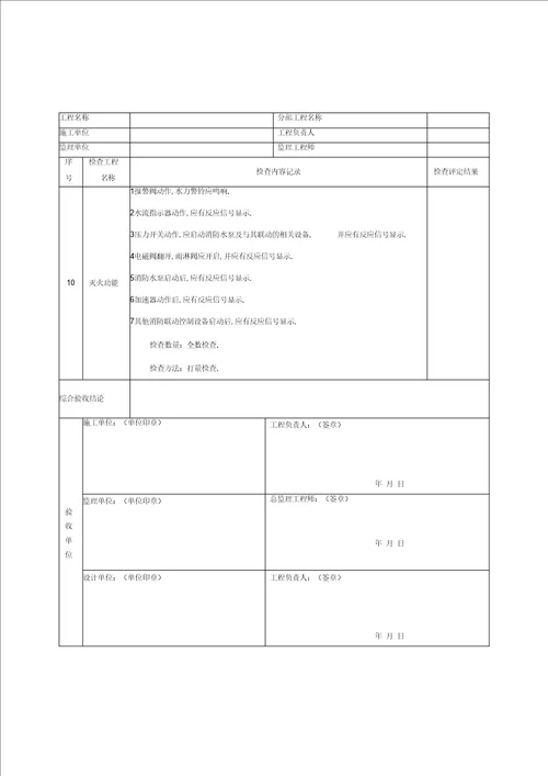 自动喷水灭火系统工程验收记录填写范例