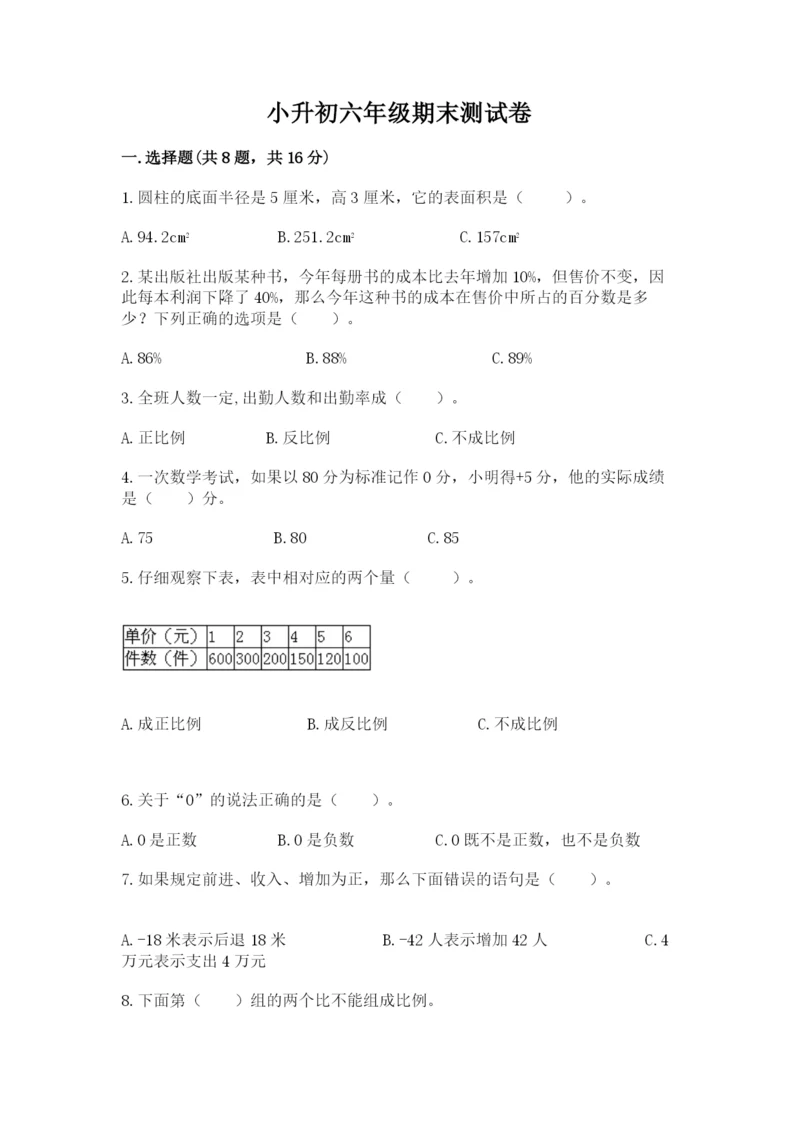 小升初六年级期末测试卷（达标题）.docx