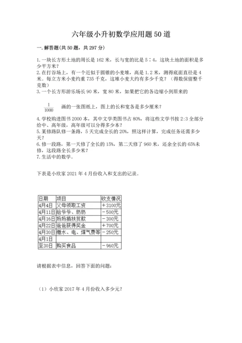 六年级小升初数学应用题50道附答案（轻巧夺冠）.docx