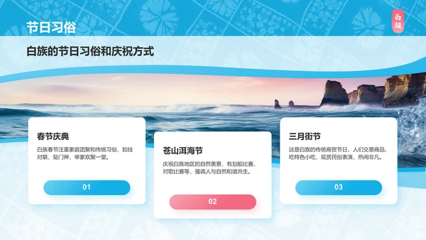 蓝色插画风白族介绍PPT模板
