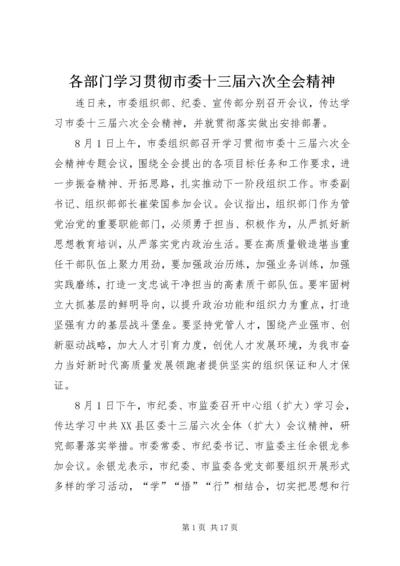 各部门学习贯彻市委十三届六次全会精神.docx