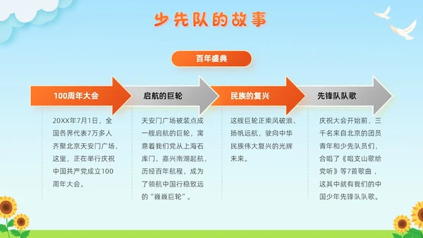 蓝色清新卡通校园学生光荣啊少先队员竞选主题班会PPT建队日