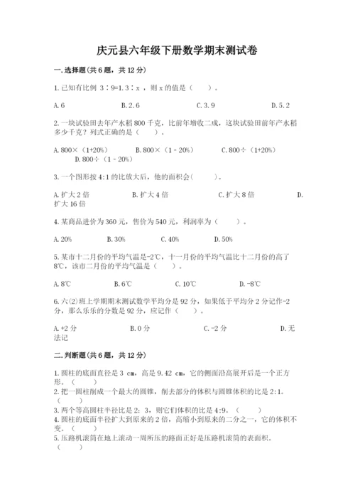 庆元县六年级下册数学期末测试卷（各地真题）.docx