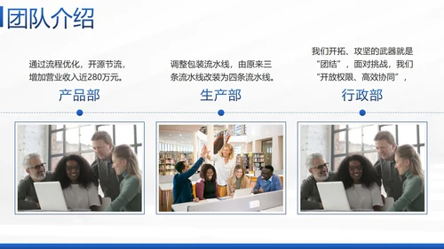 蓝色简约几何实景企业团队介绍带内容PPT模板