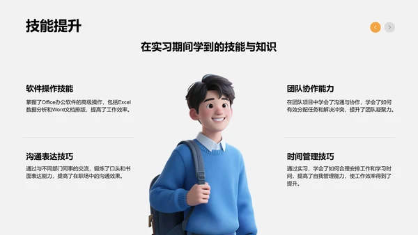 橙色3D风大学生实习报告总结PPT模板