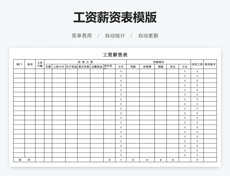 工资薪资表模版
